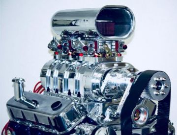 MoPar-440-426 "B" Engine  6-71 Billet Case Supercharger , with Dual ATM 750 , lines, linkage Scoop