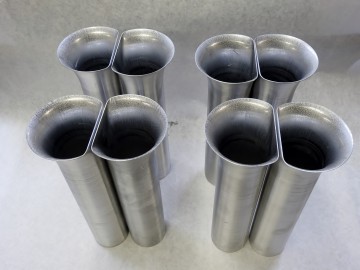 (8) Aluminum Ram Tubes  10" with 2-1/4" OD at bottom- D Bell Top .062" wall  STACKS