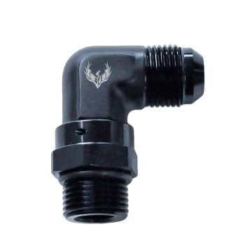 Fitting - 90 Degree O-Ring Boss Fitting 12AN Male Flare to 12AN Swivel Black Anodized Fitting