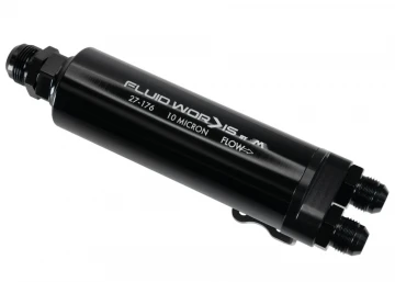 27-176-1 Fluidworks Dual Outlet 32GPM POST FUEL FILTER   w/ Mount (10 Micron)  EFI -16 IN -12 OUT